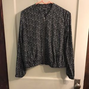 Express! Black & White Freckled Zip Front Lightweight Bomber Jacket